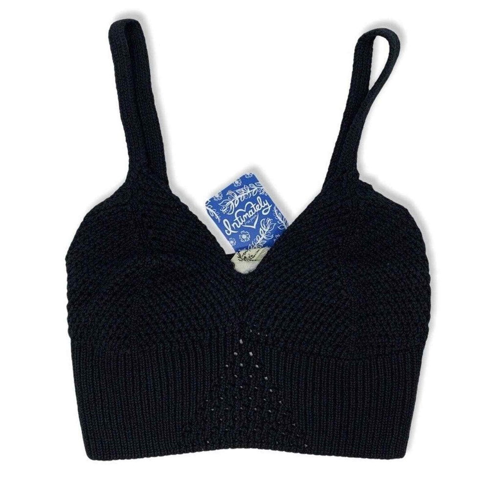 Free People Black Bralette Crochet Knit You Wanna Brami Boho Festival New‎ Large